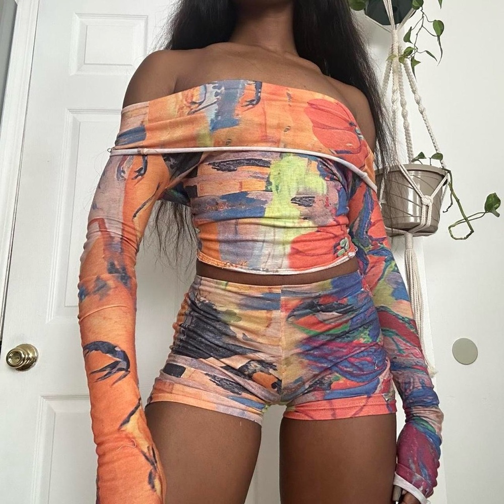 Colorful Off-Shoulder Two-Piece Set